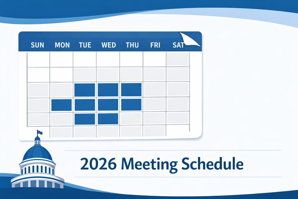 Graphic announcing a change to the 2026 Commission Meeting Schedule.